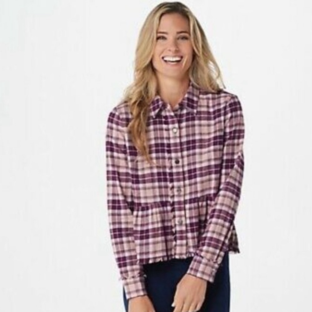 Rachel Hollis Plaid Peplum Buttoned Down Shirt Top Sz 3XL Plus Size